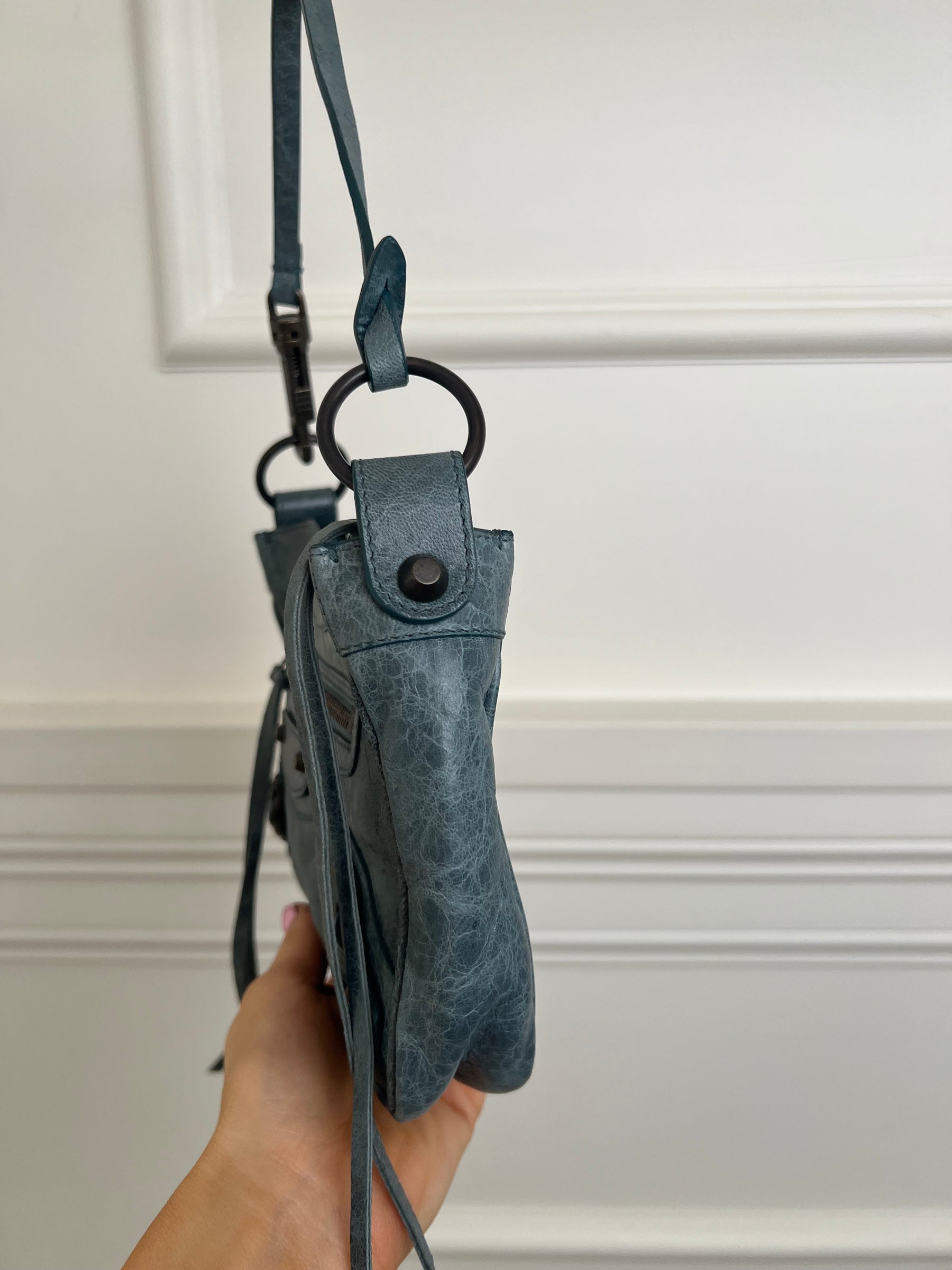 Balenciaga Hip Leather Handbag Dusty Blue