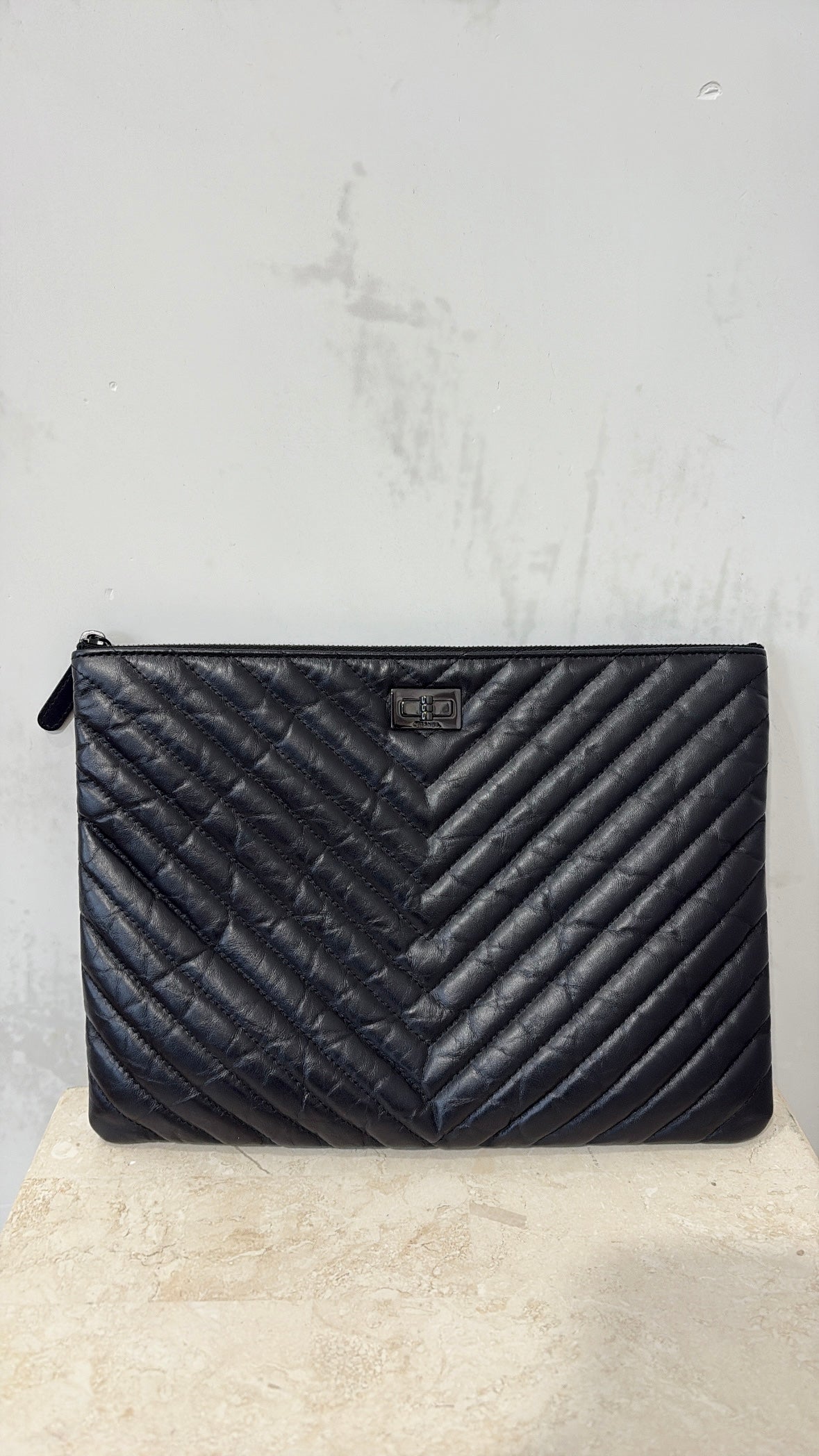 Chanel Black Chevron Quilted Leather Reissue O Case
