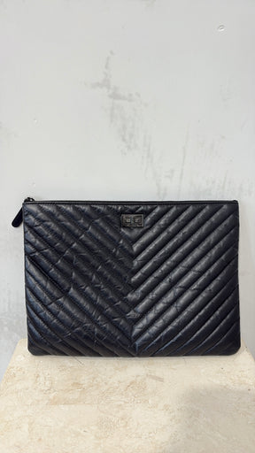Chanel Black Chevron Quilted Leather Reissue O Case