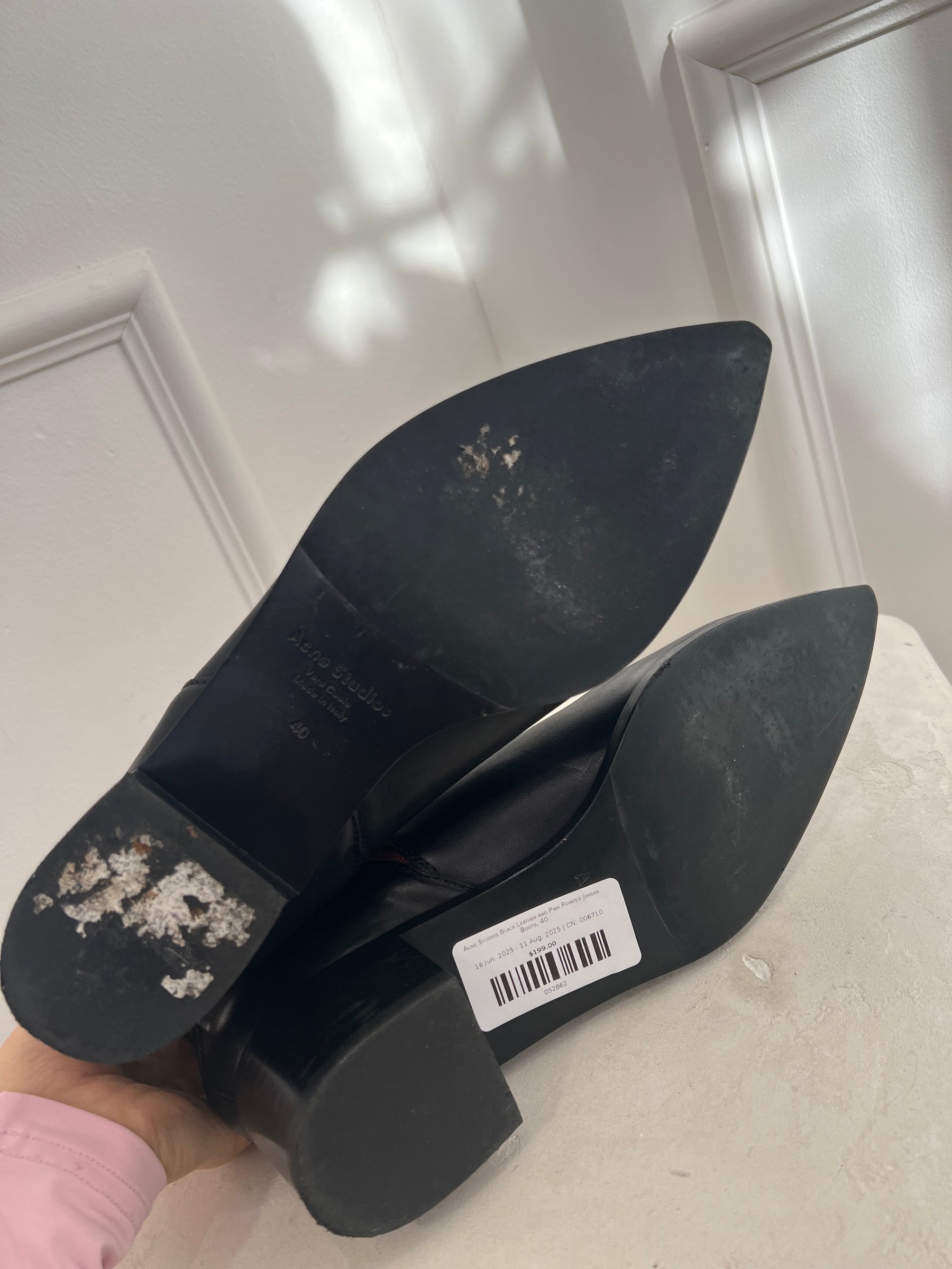 Acne Studios Black Leather and Pink Pointed Jensen Boots, 40