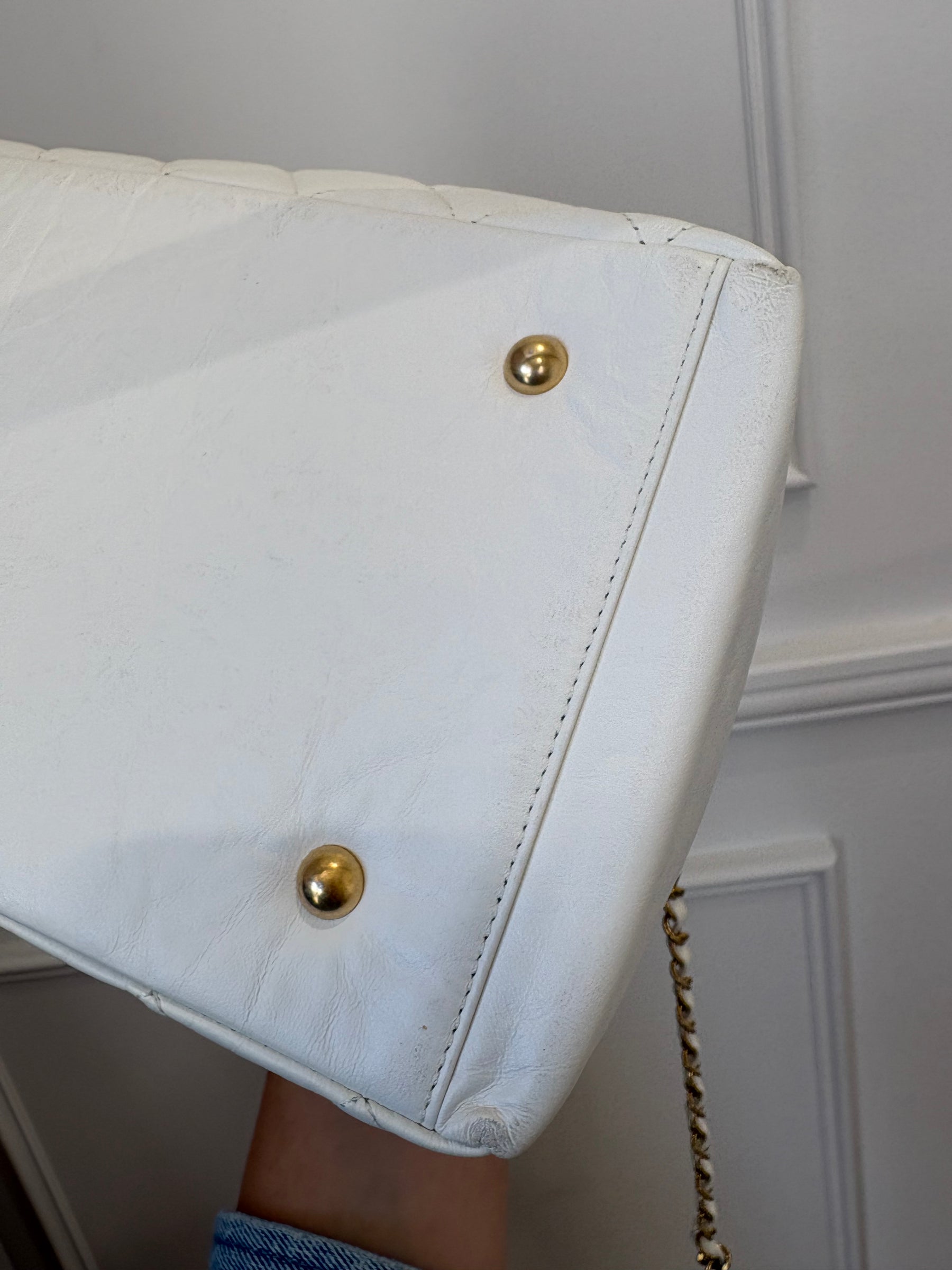Chanel White Lambskin Leather Retro Spirit Bowling Bag