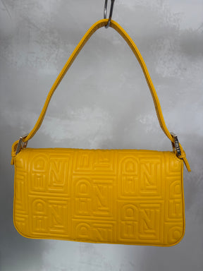 Fendi Yellow Leather Embossed Monogram Baguette