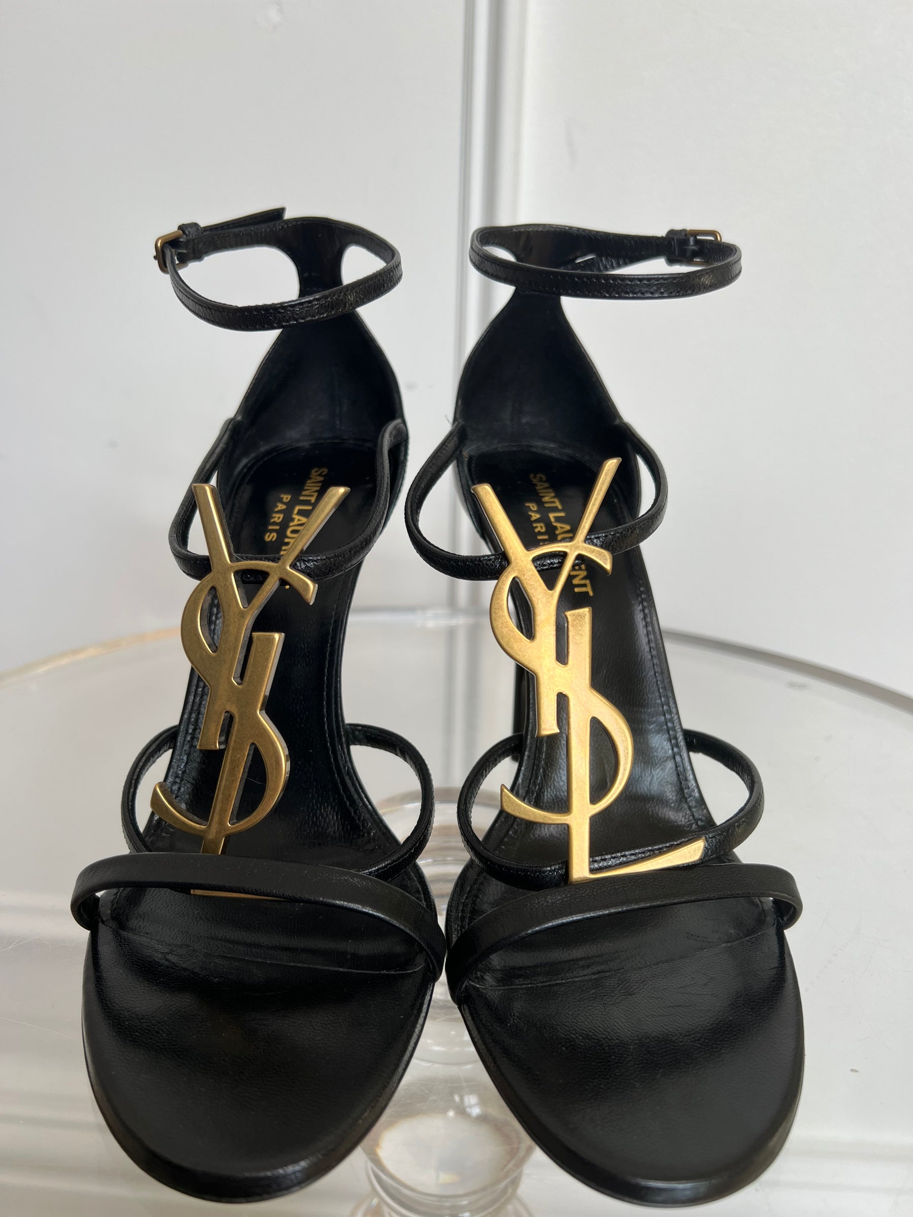 Saint Laurent Cassandra 100 Leather Sandals, 38.5