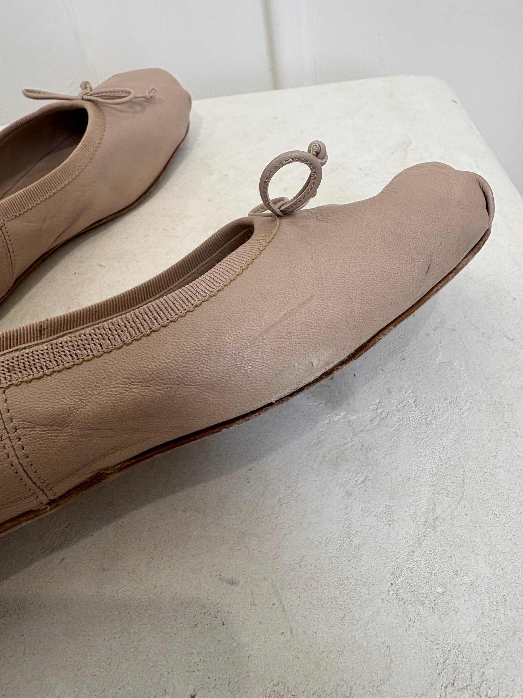 Miu Miu Blush Leather Logo Ballet Flats, 38.5