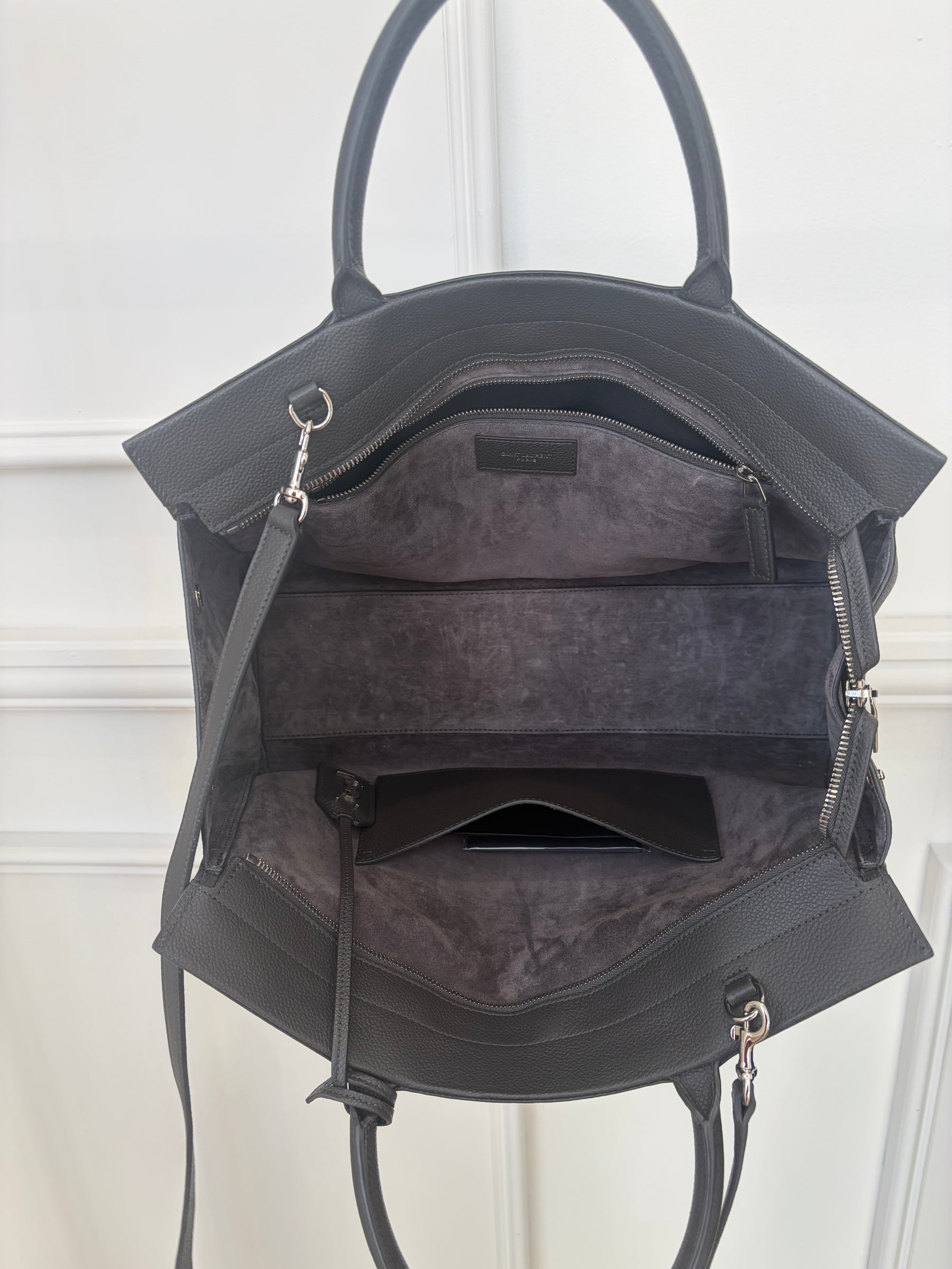 Saint Laurent Grey Leather Top Handle Tote Bag with Shoulder Strap