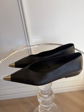 Anine Bing Black Leather Pointed Flats, 38