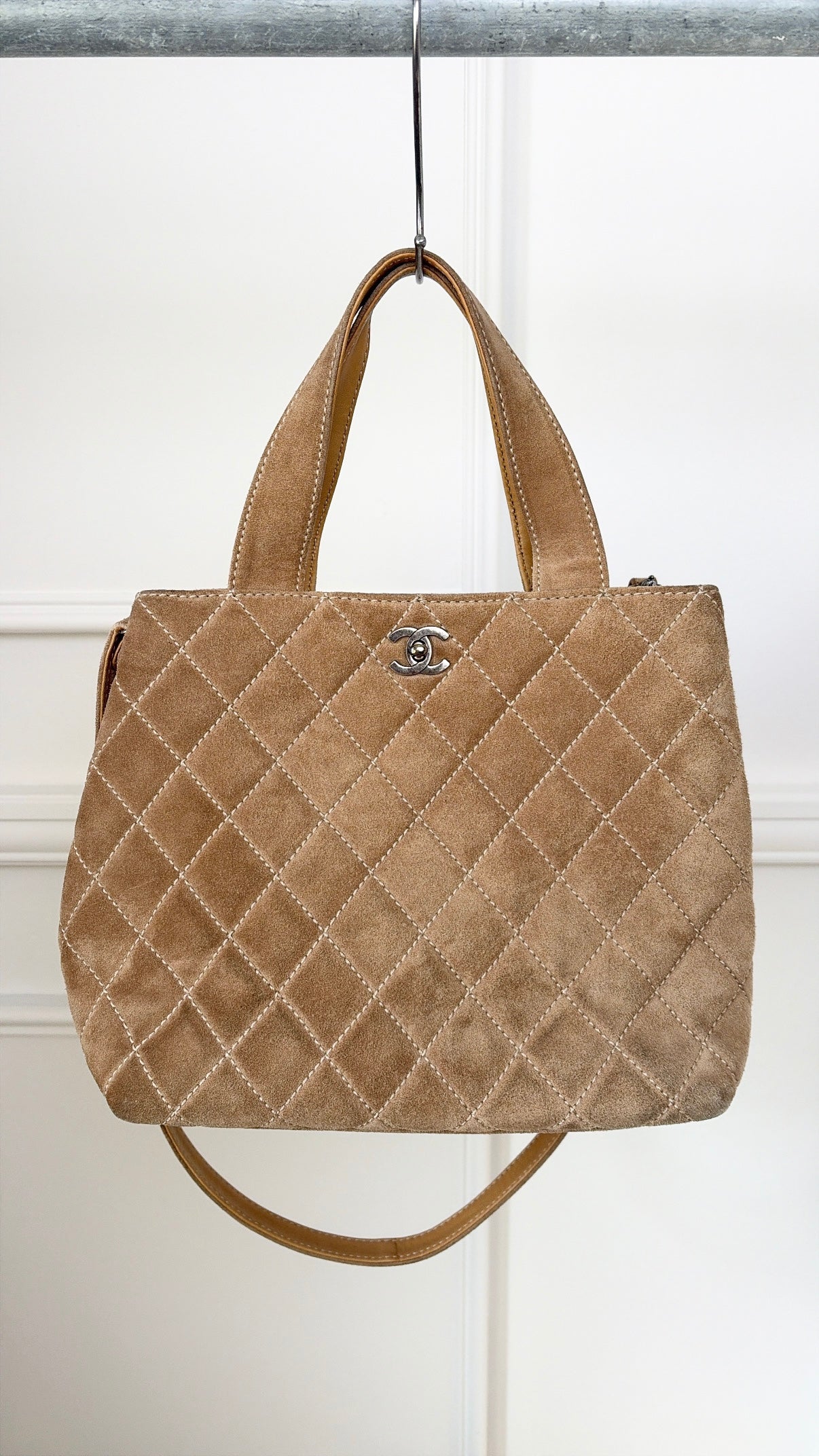 Chanel Beige Suede Wild Stitch Tote Bag with Shoulder Strap