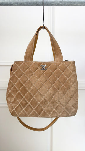 Chanel Beige Suede Wild Stitch Tote Bag with Shoulder Strap