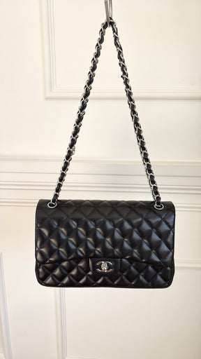 Chanel Black Lambskin Leather Classic Jumbo Flap