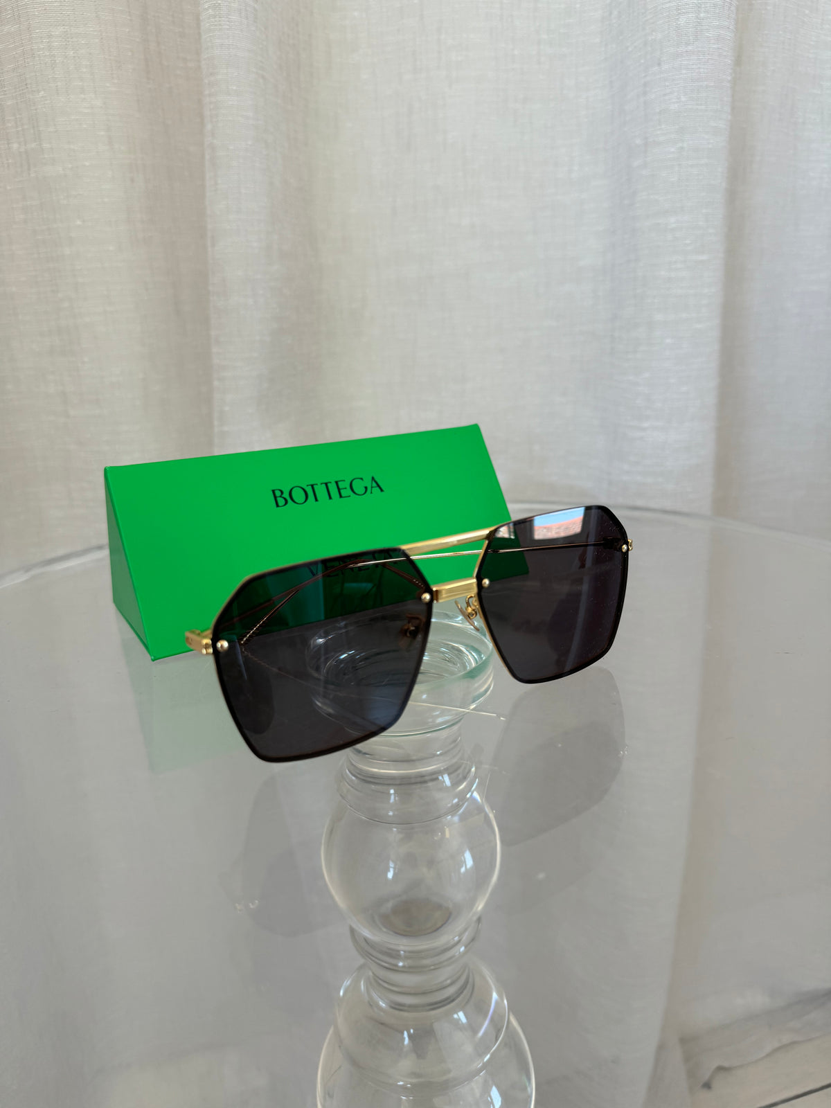 Bottega Veneta Black and Gold Hexagonal Sunglasses
