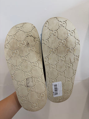 Gucci Blue Canvas Monogram Platform Slides, 39