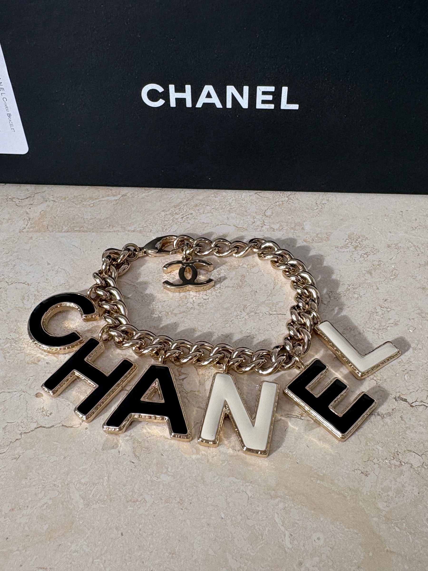 Chanel Silver C H A N E L Charm Bracelet