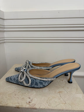 Mach & Mach Blue Lace Crystal Bow Pointed Mule, 39