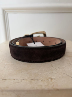 Khaite Brown Suede Belt with Gold Hardware, 80