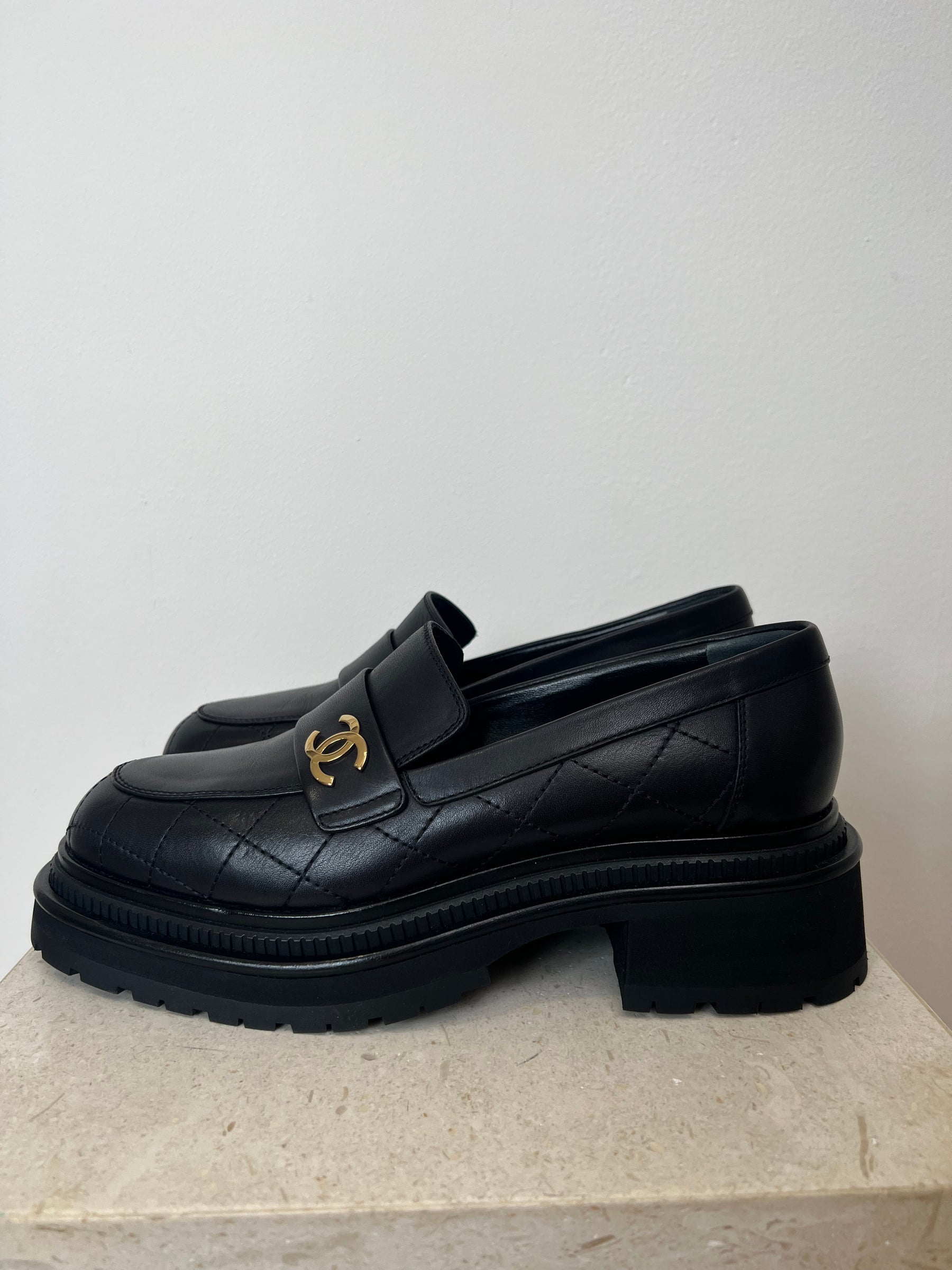 Chanel Black Quilted Chane Chunky Loafer, 39 C