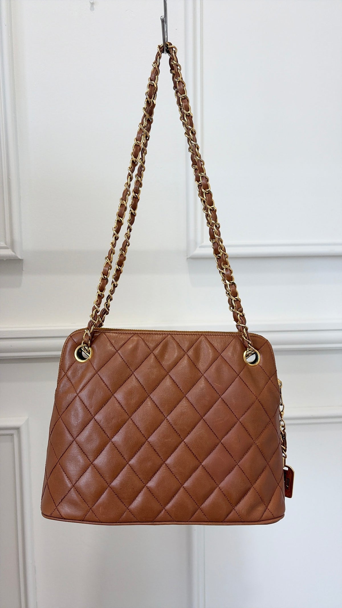 Chanel Tan Quilted Leather Dome Chain Shoulder Bag
