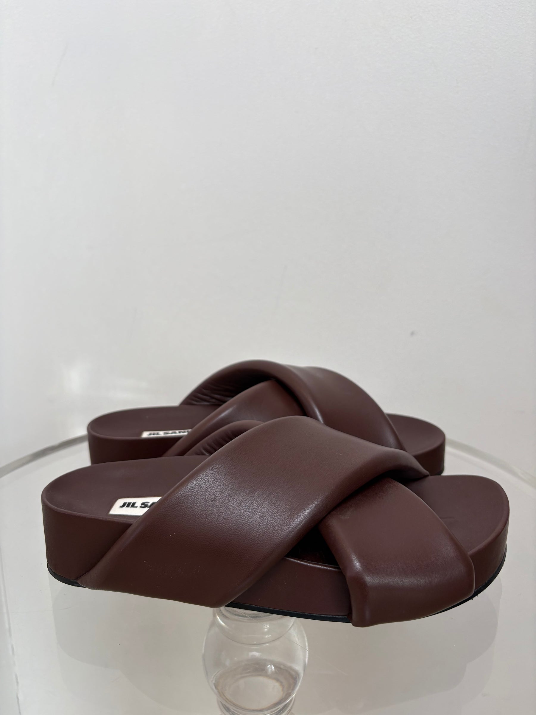 Jil Sander Burgundy Padded Leather Slides, 40