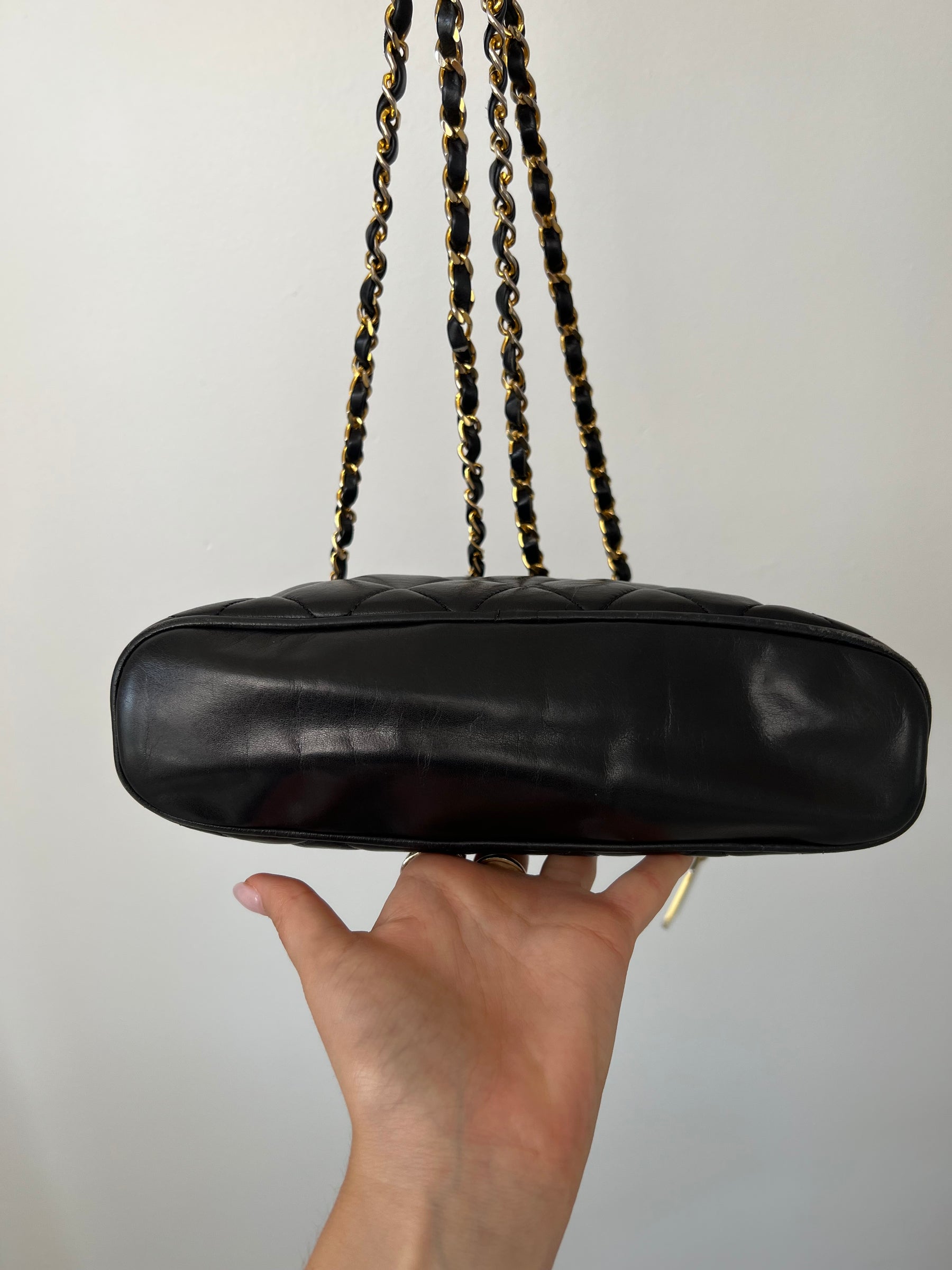 Chanel Black Leather Vintage Quilted Dome Bag