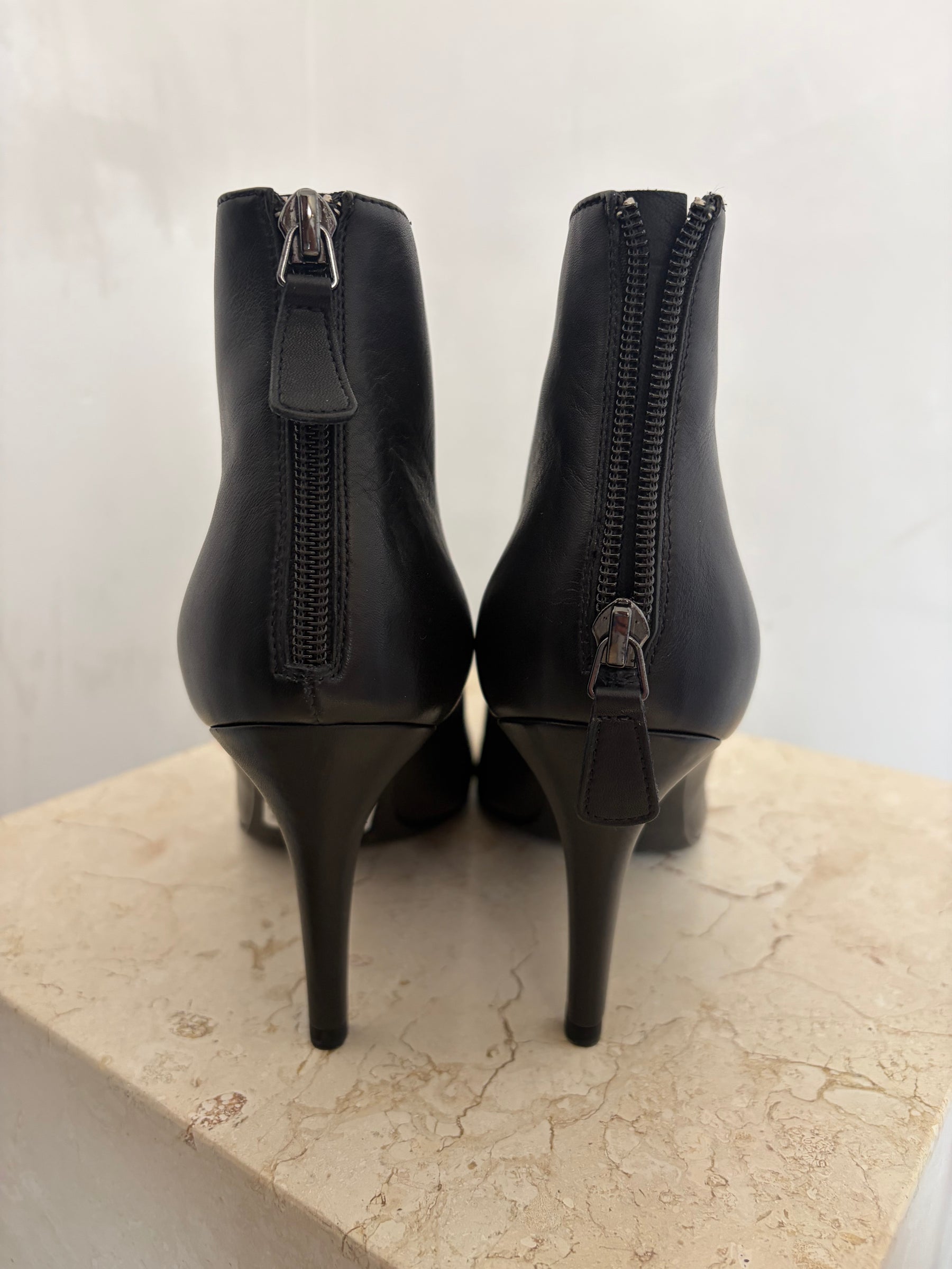 Chanel Camellia Flower Embellished Ankle Boots Black, 39