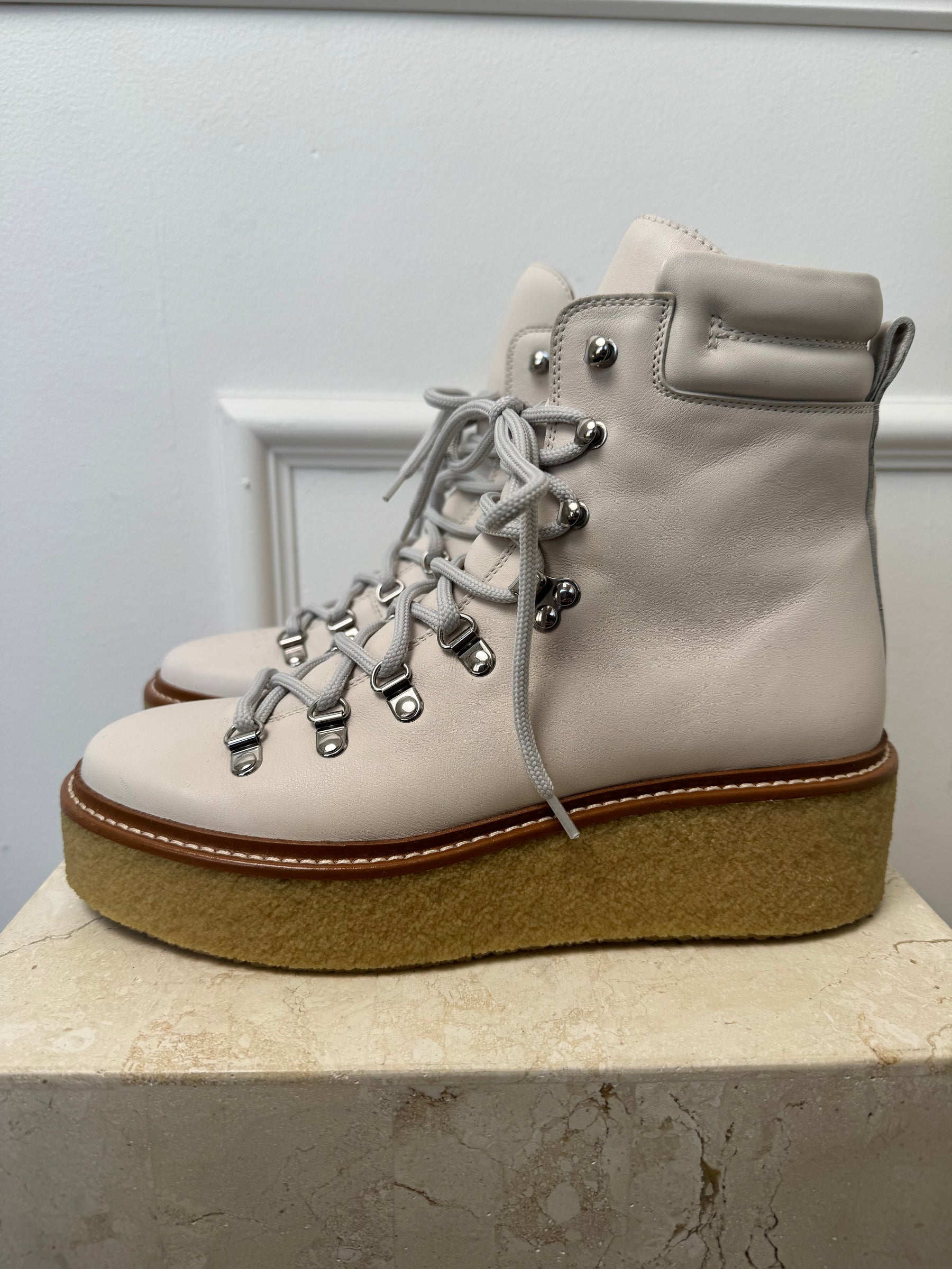 Hermès Cream Leather Discovery Combat Boots, 38