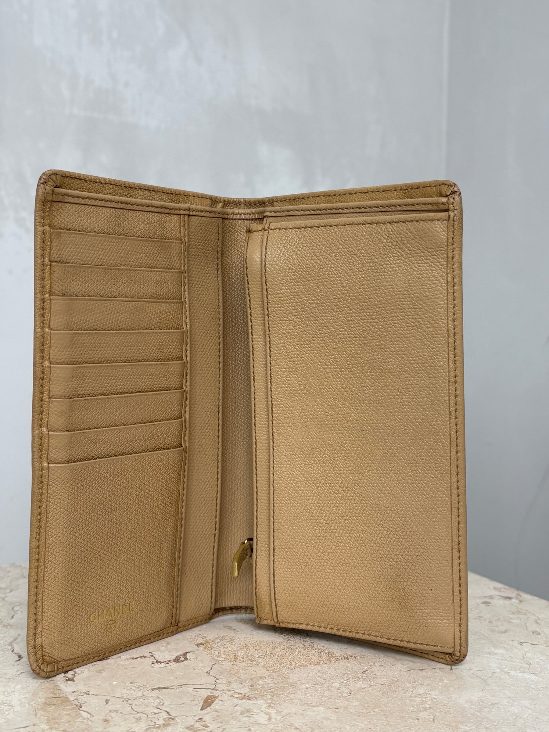 Chanel Beige Leather Long Flap Wallet