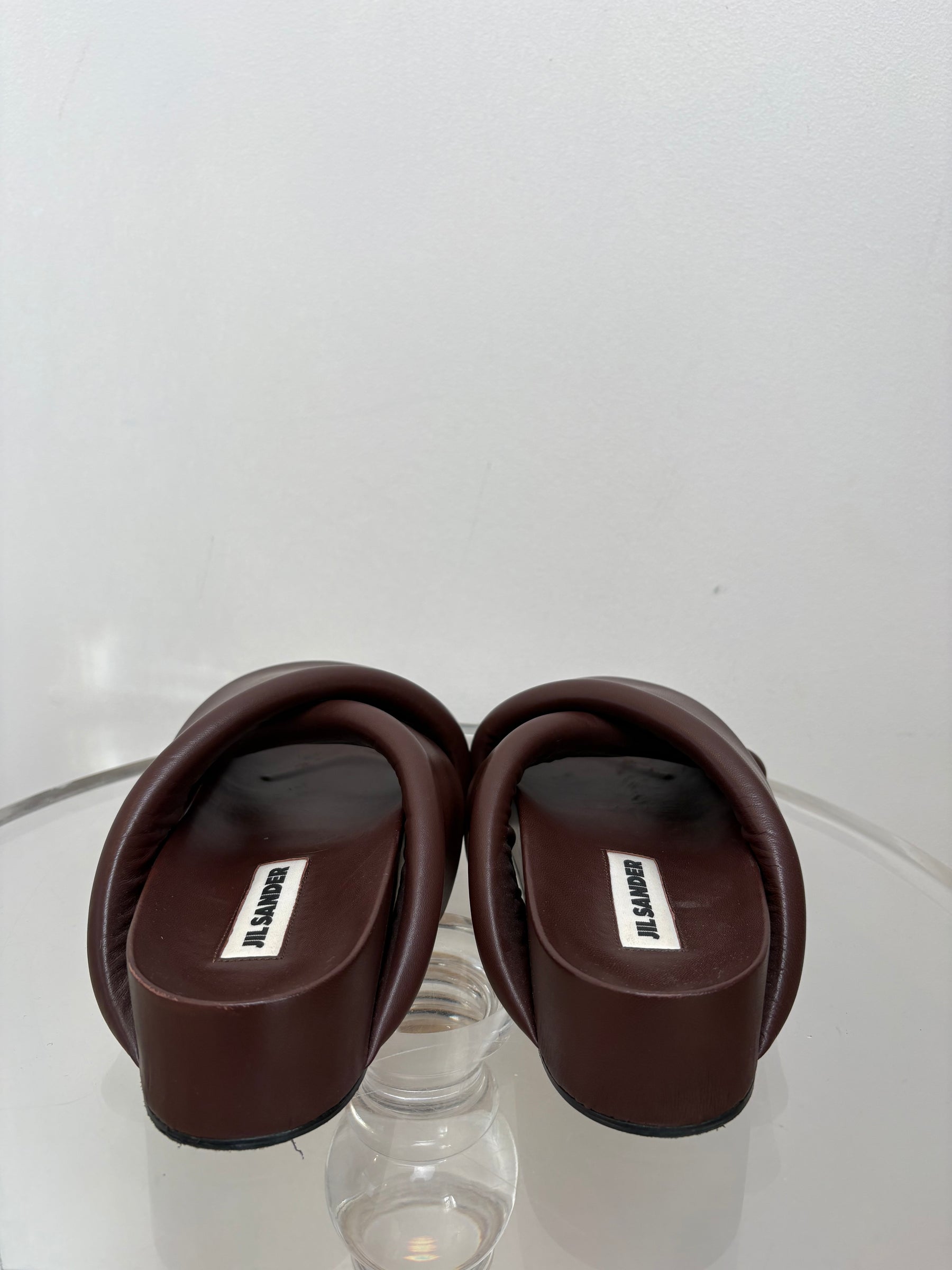 Jil Sander Burgundy Padded Leather Slides, 40