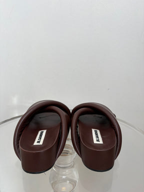 Jil Sander Burgundy Padded Leather Slides, 40