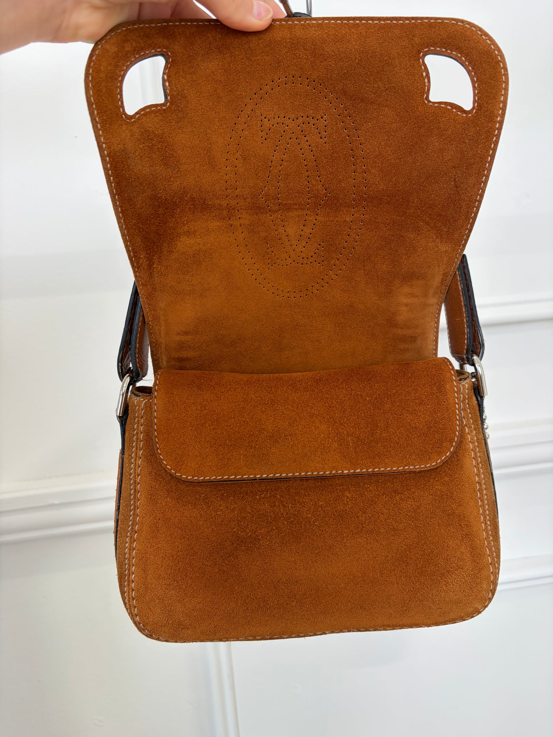 Cartier Tan Python Embossed Leather and Suede Shoulder Bag