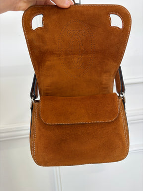 Cartier Tan Python Embossed Leather and Suede Shoulder Bag