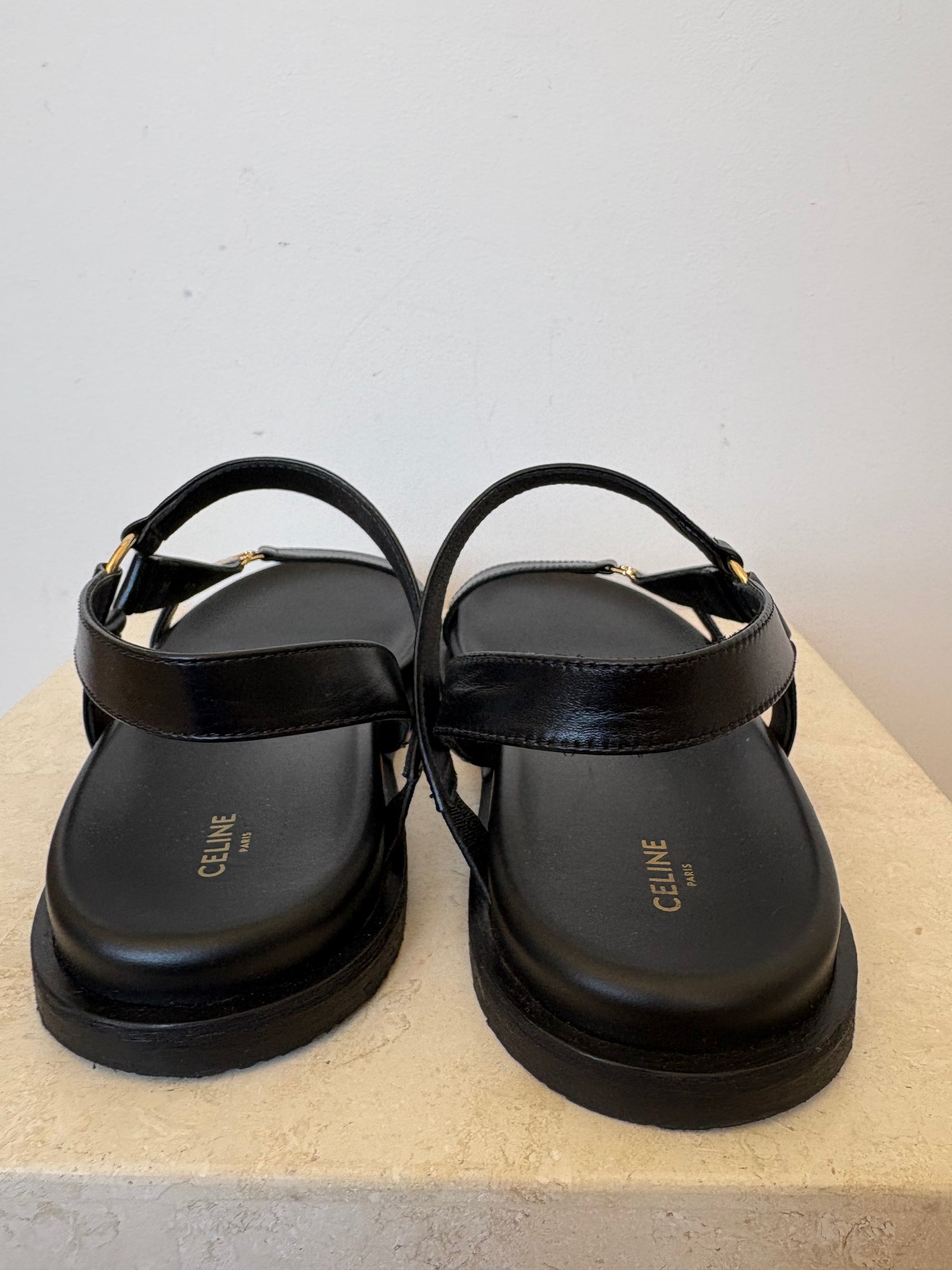 Celine Maud Sandal with Triomphe in Calfskin Black, 39