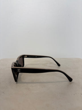 Chanel Black and Beige Logo Top Wayfarer Sunglasses