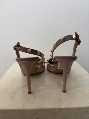 Valentino Garavani Pink Leather Rockstud Slingback Heels, 38.5