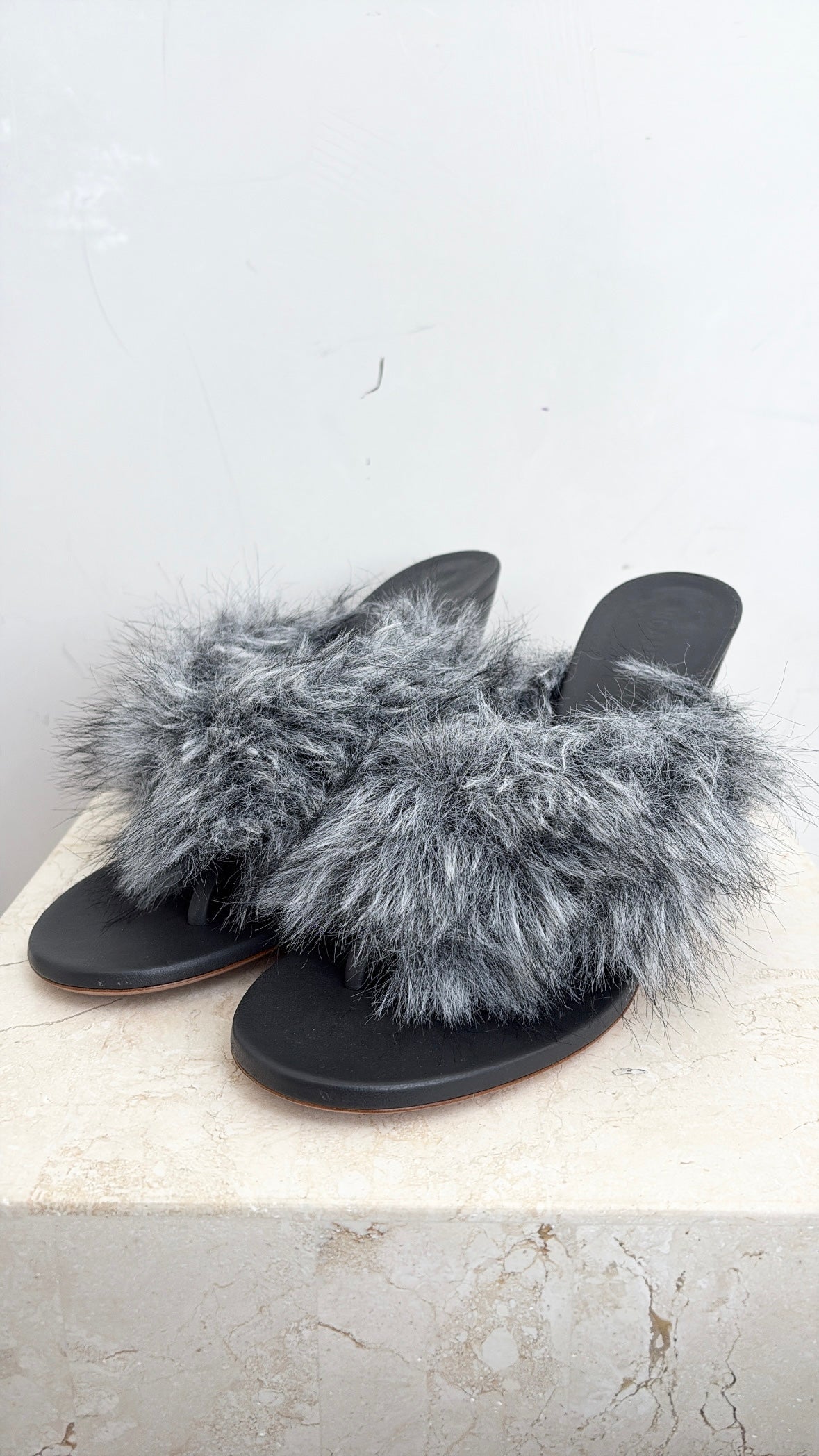 Scanlan Theodore Grey Faux-Fur T-Bar Heel, 41