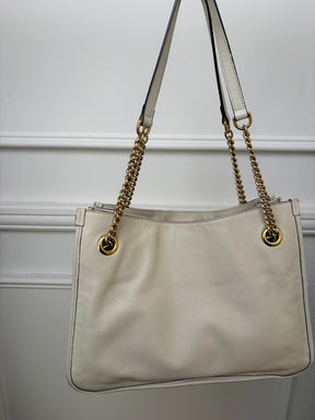 Gucci Cream Leather Horsebit 1995 Medium Chain Tote