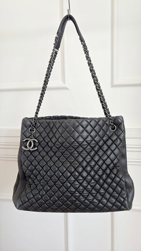 Chanel Charcoal Quilted Leather Shopper Tote