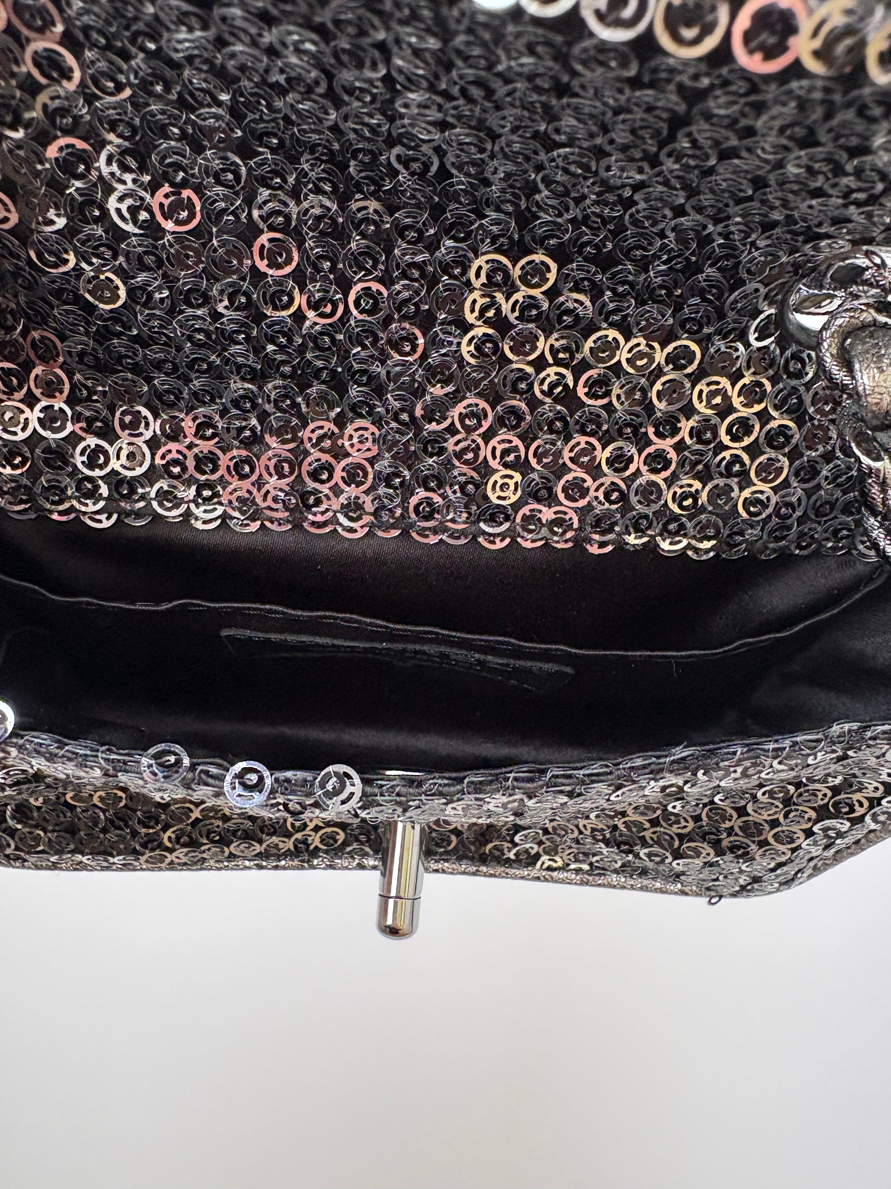 Chanel Pewter and Silver Hidden Sequin Micro Flap bag