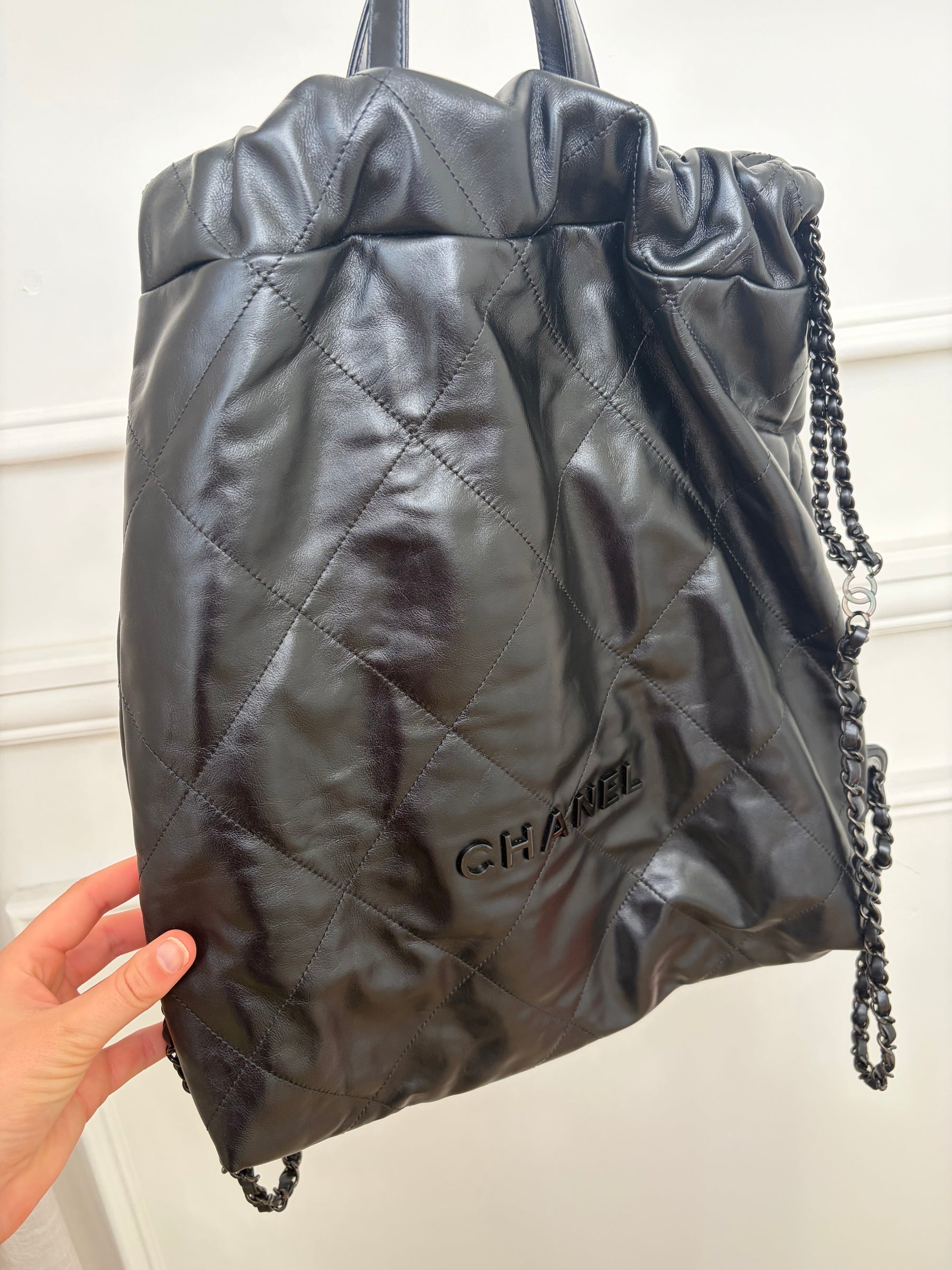 Chanel So Black Lambskin Leather 22 Backpack