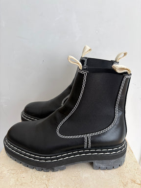 Proenza Schouler Black Chelsea Ankle Boots With White Stitch Detail, 38