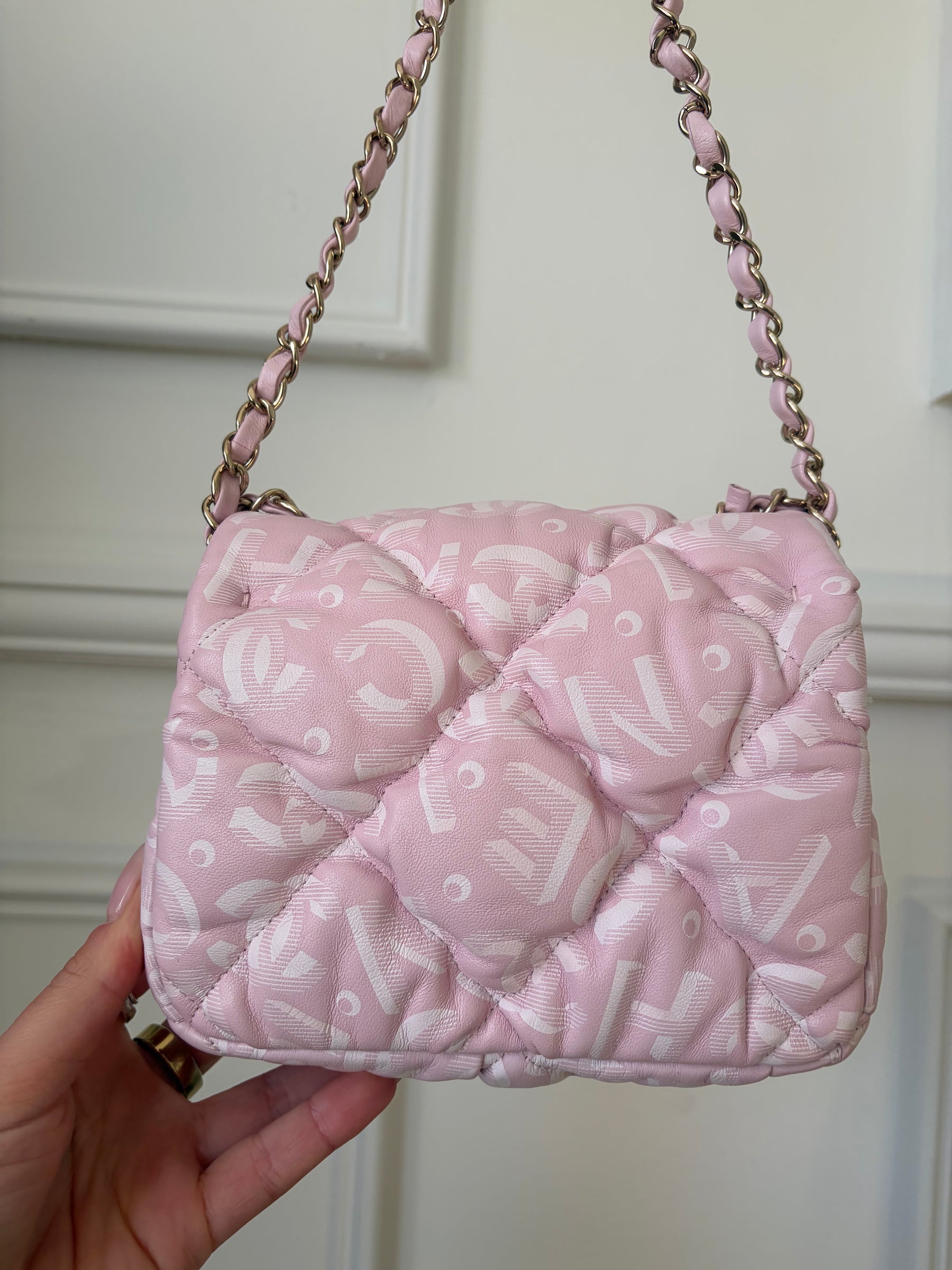Chanel Pink Printed Lambskin Quilted Mini Flap Bag