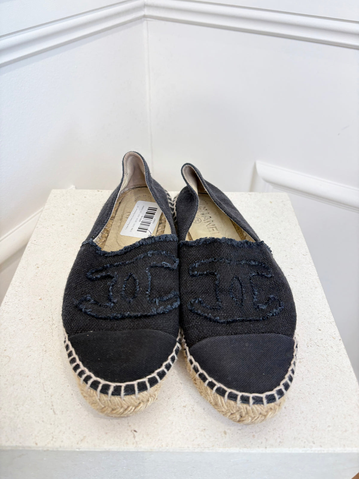 Chanel Black Canvas Logo Espadrilles, 38