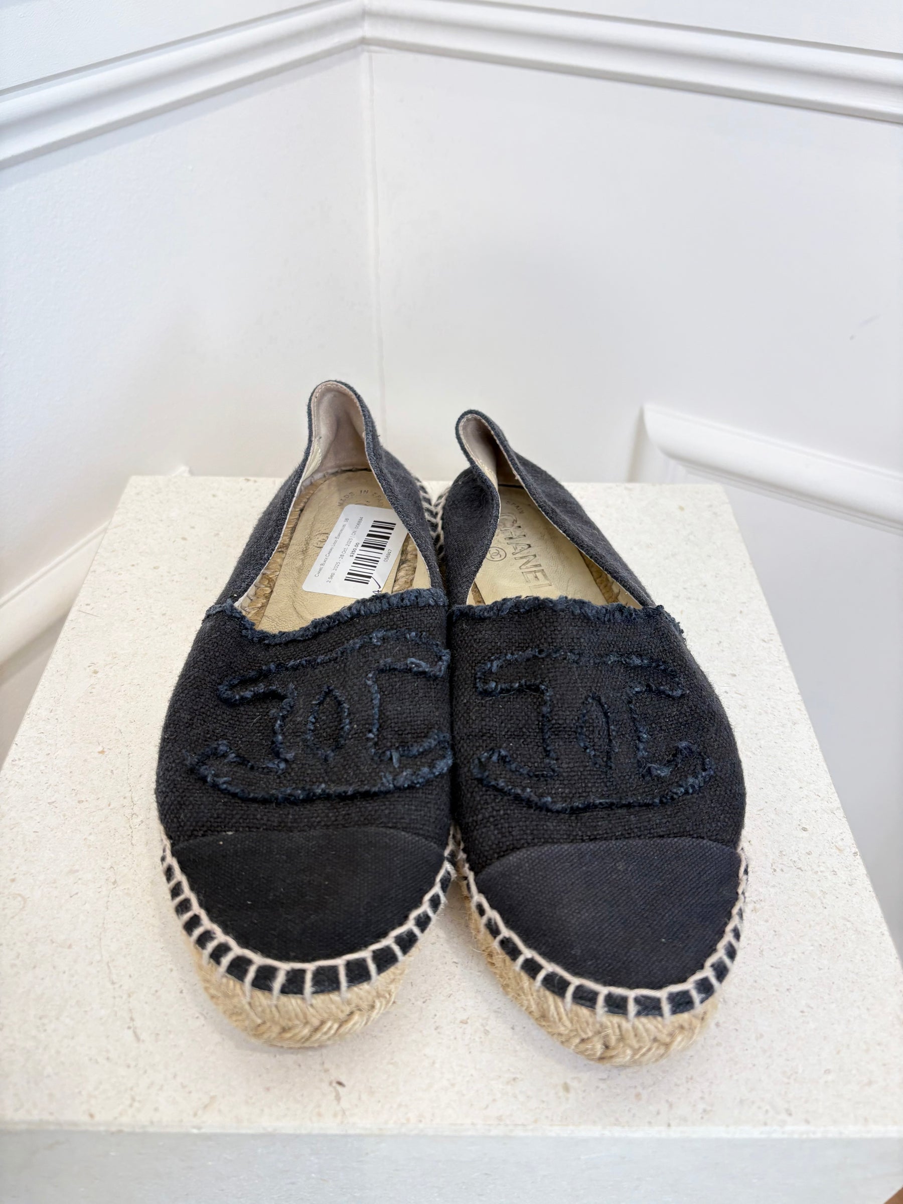 Chanel Black Canvas Logo Espadrilles, 38