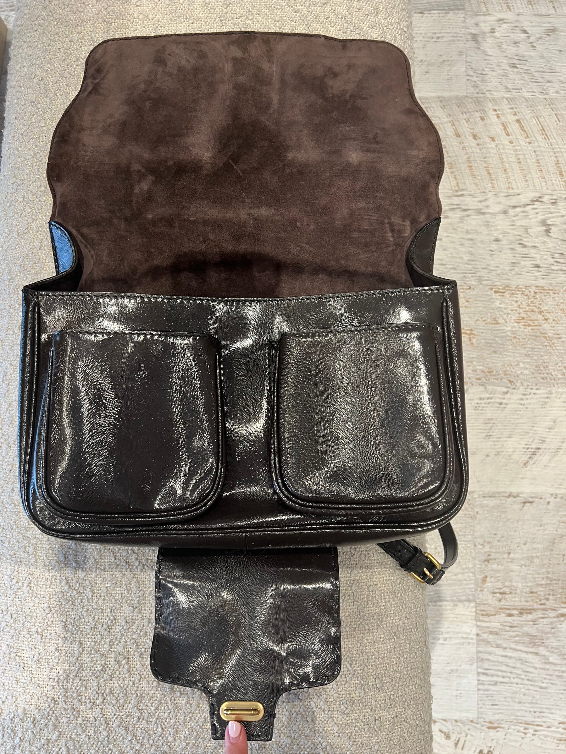 Fendi Brown Coated Leather Top Handle Shoulder Bag