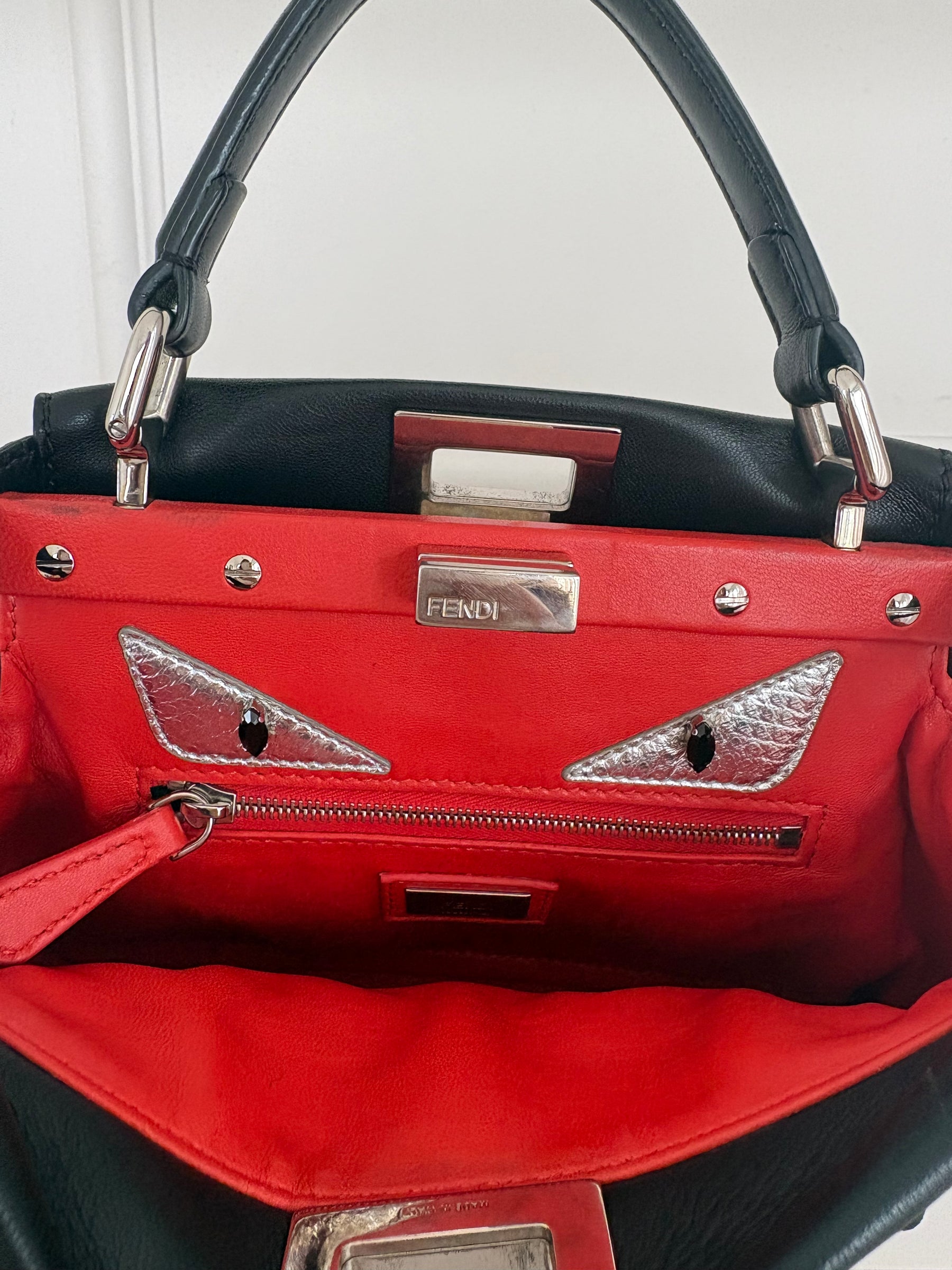 Fendi Black Leather Mini Monster Peekaboo