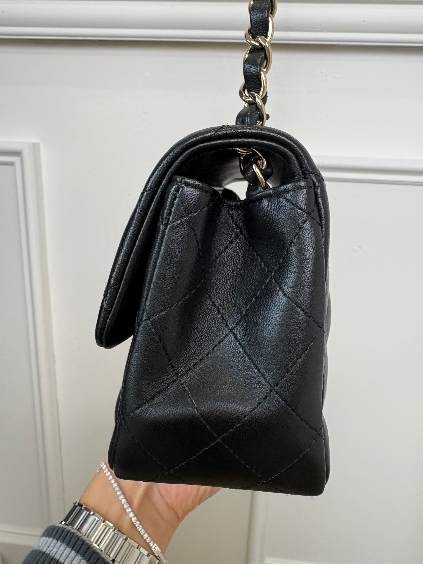 Chanel Mini Square Flap Bag Lambskin Black LGHW