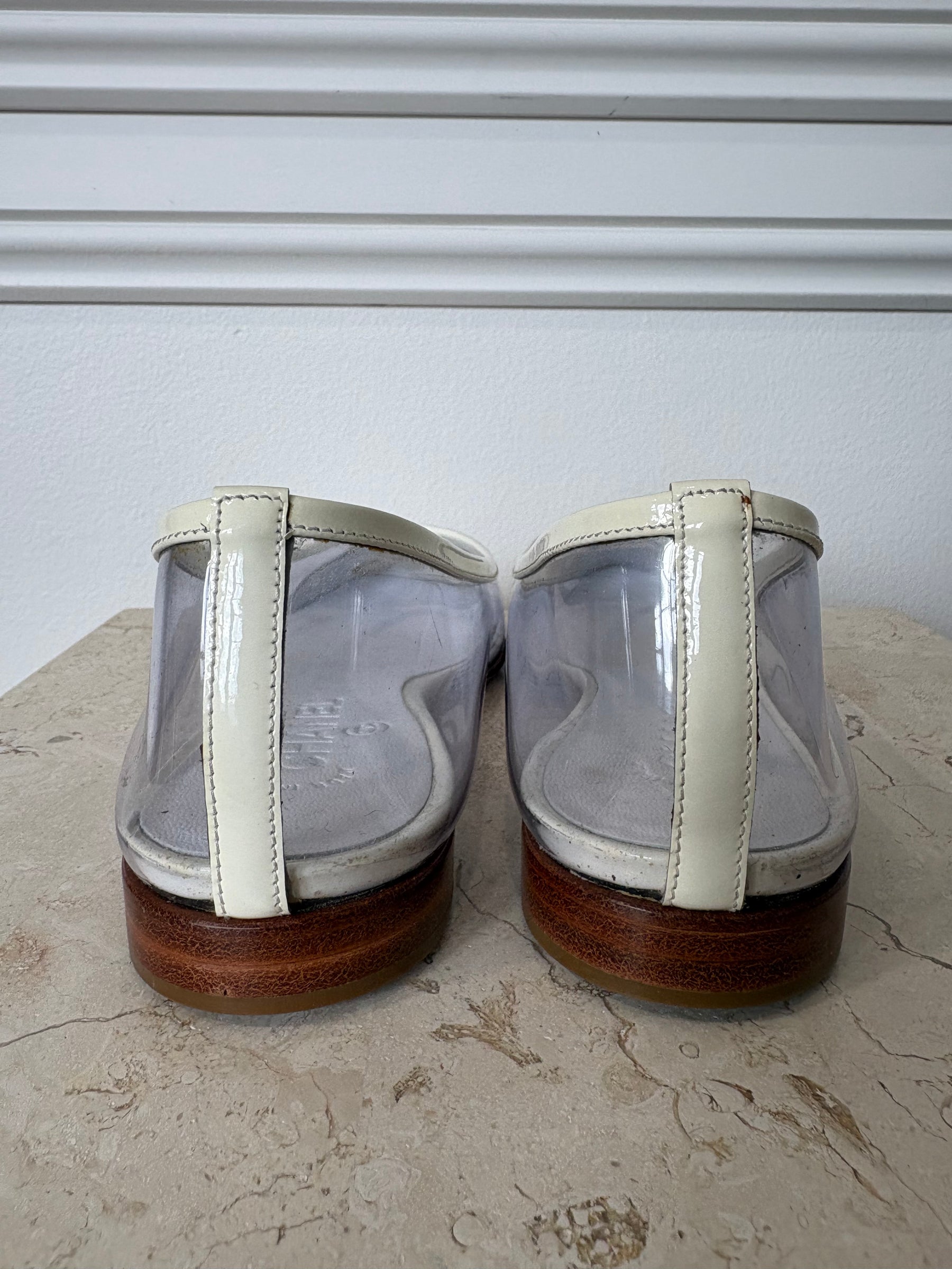 Chanel Cream Patent and PVC Logo Ballet Flats, 36.5