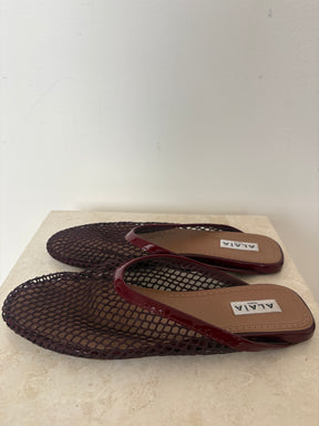 Alaia Fish Net Slides In Burgundy, 38