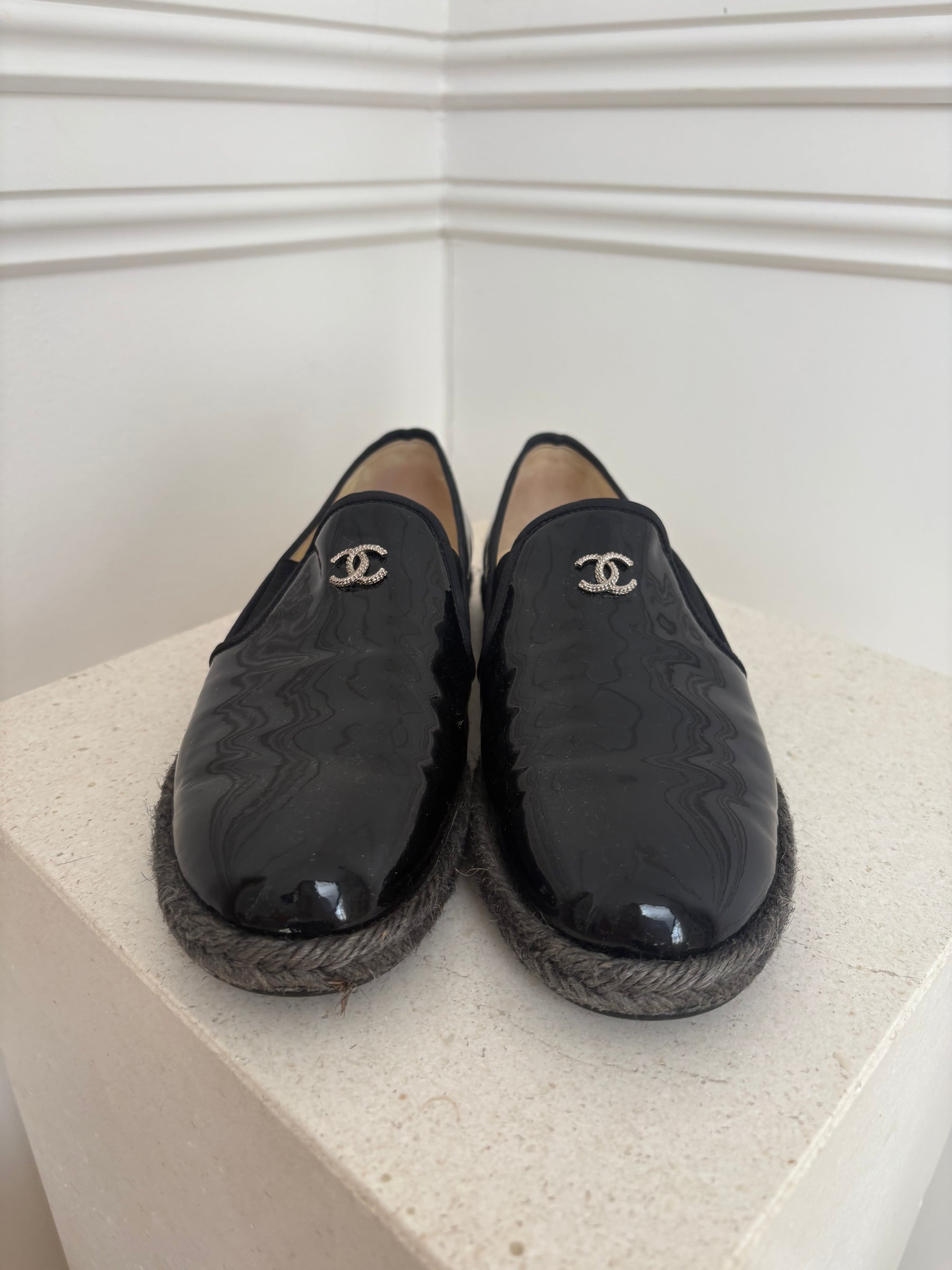Chanel Black Patent Leather Espadrille, 38 C