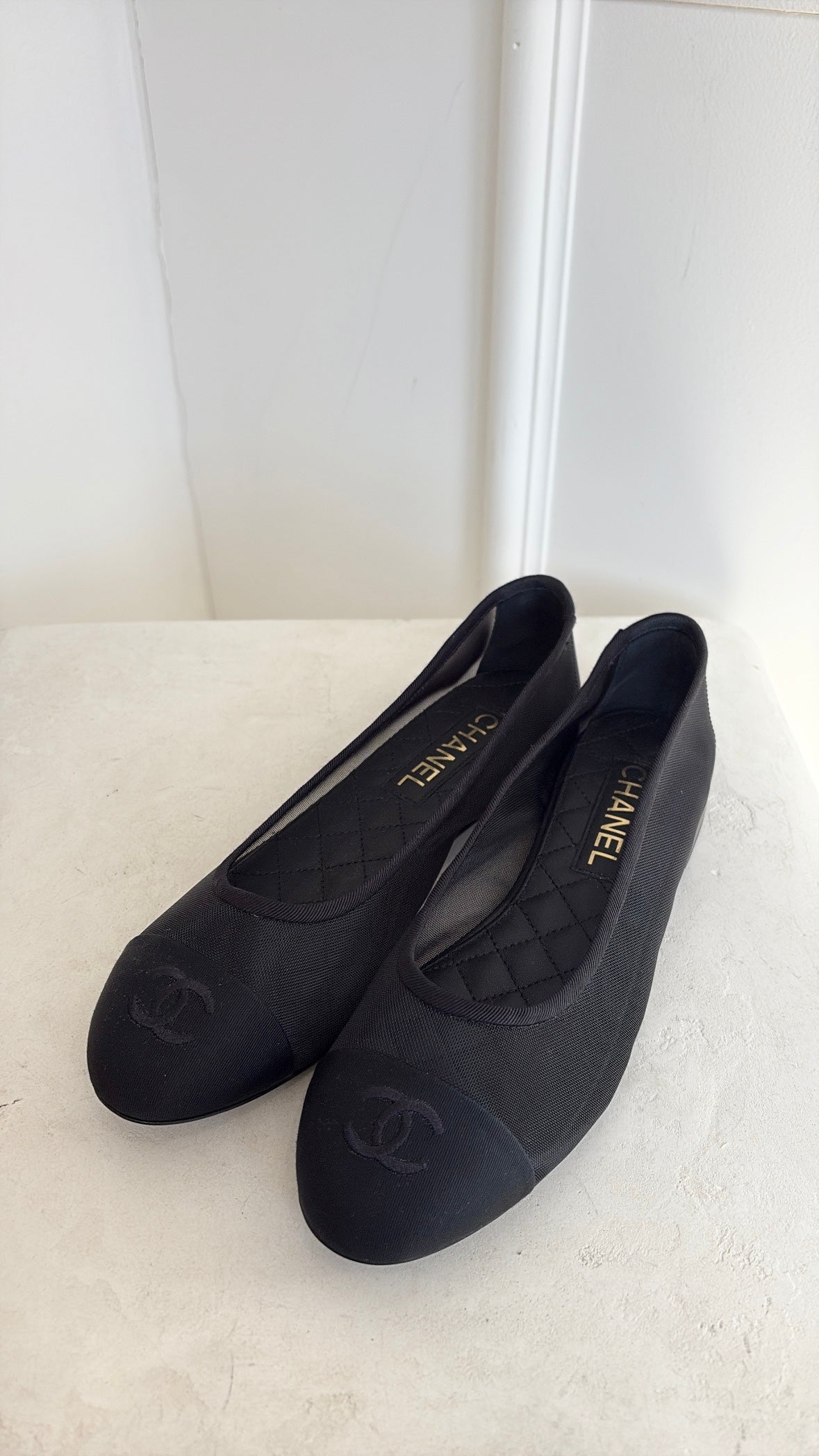 Chanel Black Mesh Ballet Flats, 39.5