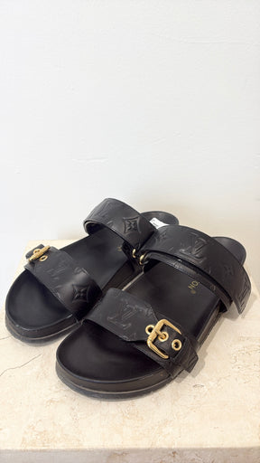 Louis Vuitton Black Leather Bom Dia Slides, 41