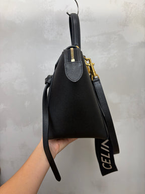 Celine Black Leather Belt Bag with Additional Logo Strap